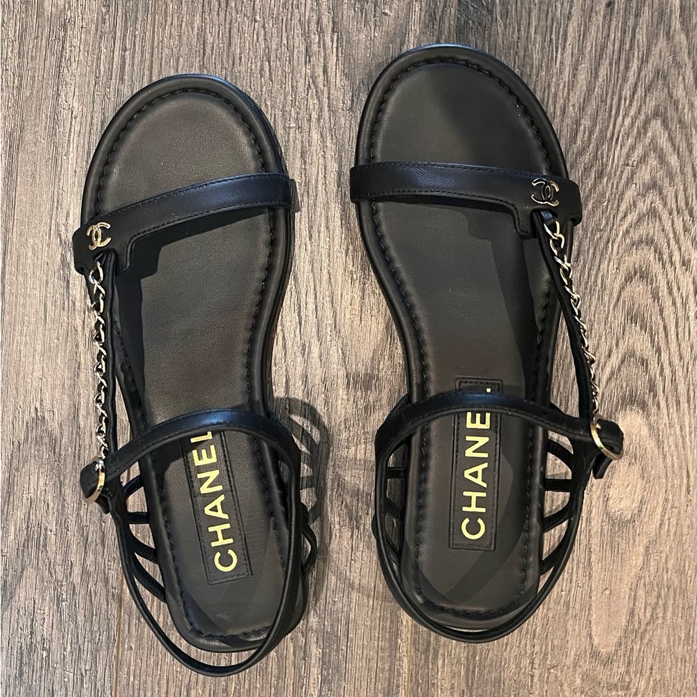 CHANEL Lambskin Black Sandals 24S